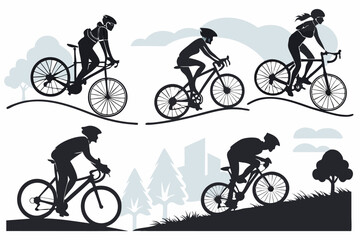 Obraz premium Bicycle and Cyclist Silhouettes Collection