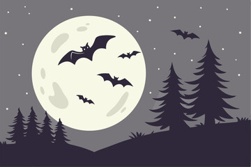 Midnight Haunt: Bats Beneath the Spooky Moon