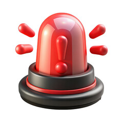 3d red emergency siren light with exclamation mark isolated on transparent background