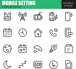 Mobile Setting Icon Pack – Flat Vector Icons for Communication Apps, Digital Devices, and Smart Technology