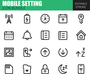 Complete Mobile Setting Icon Bundle – Flat Vector Set for Smartphones, App UI, Messaging, Connectivity, and Mobile Devices


