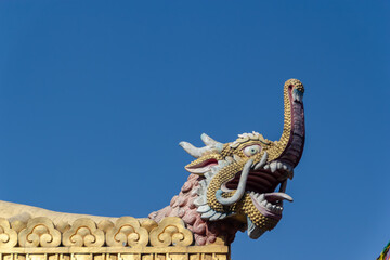Colorful Dragon Head Sculpture on a Temple in Nepal