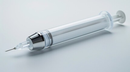 Close up of a teeth whitening gel syringe with a small precision tip isolated on a white background