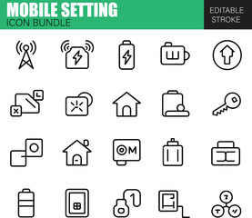 Minimalist Mobile Phone Icon Bundle – Clean Flat Vector Icons for Smartphone Interfaces, App Features, and User Navigation