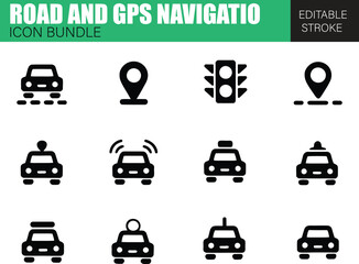 Navigation and Road Icon Collection – Flat Vector Icons for GPS Apps, Street Maps, Travel Routes, and Transportation Systems