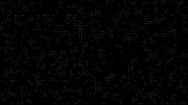 Animated white dotted technology background on black canvas portrait. The subtle pattern of glowing pixel like dots creates a futuristic digital interface feel, ideal for high tech intros