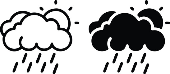 Minimalist Line Art Rain Cloud Icon – Black and White Weather Symbol Vector