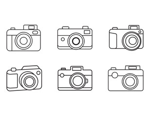 set of digital camera with interchangeable lenses icon vector silhouette illustration