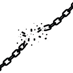 Broken chains silhouette vector illustration, freedom icon, break free symbol, black isolated design element
