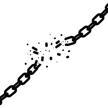 Broken chains silhouette vector illustration, freedom icon, break free symbol, black isolated design element