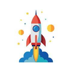 Rocket launch vector illustration, colorful space shuttle icon, spacecraft takeoff, science technology design

