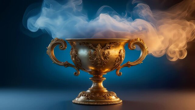 Ornate golden goblet emitting swirling smoke