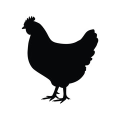 Chicken silhouette vector illustration, farm animal icon, poultry bird symbol, black isolated design

