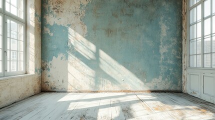 Empty Apartment in Need of Renovation Featuring Bare Room and Cracked Walls 