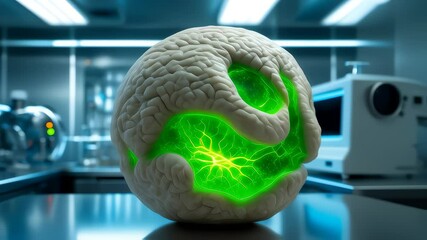 Glowing bioluminescent orb pulsing in lab - Powered by Adobe