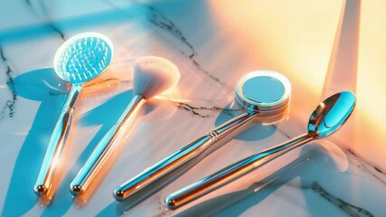 Makeup tools on marble surface