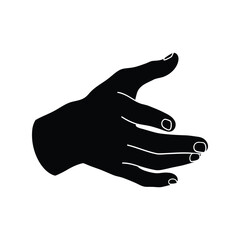 Open hand silhouette vector illustration, gesture icon, human palm symbol, black isolated design element