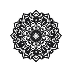 Mandala silhouette vector illustration, decorative circular pattern, spiritual symbol, black ornamental design