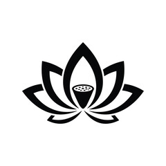 Lotus silhouette vector illustration, Asalha Puja icon, Buddhist flower symbol, spiritual black design

