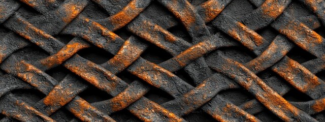 Rustic Woven Texture Dark and Orange Intertwined Pattern