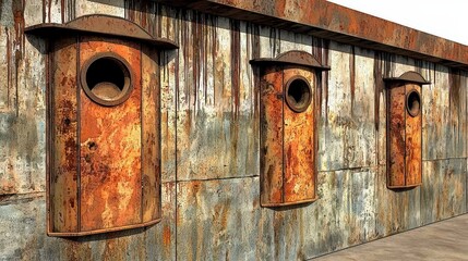 Rusty Metal Cylinders on Weathered Concrete Wall