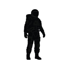 Astronaut silhouette vector illustration, space explorer icon, cosmic suit, black isolated design element

