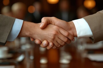 Group of business people shaking hands in a meeting after finalizing a deal., Generative AI