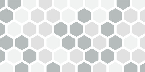 Honeycomb hexagonal seamless pattern. Gray, black, white beehive background. Gradation color. Honeycomb, bees hive cells pattern. Grid design, vector background.