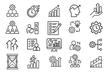 Business Productivity and Performance Icons Set - Strategy, Growth, and Management Concepts