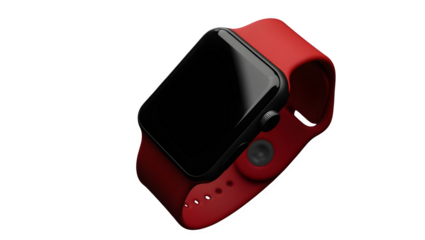 Red smartwatch with black face isolated on transparent background