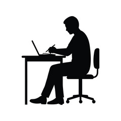 Student at desk silhouette vector illustration, studying person icon, education, school, learning design

