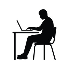 Student at desk silhouette vector illustration, studying person icon, education, school, learning design


