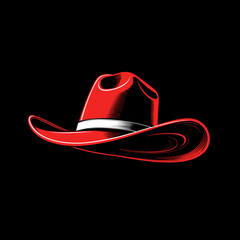 Red cowboy hat with white band on black background  