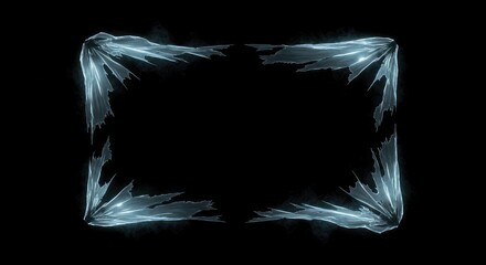 Obraz premium A glowing silver-blue veil frame floats in a matte void, with tattered edges and smoky details.