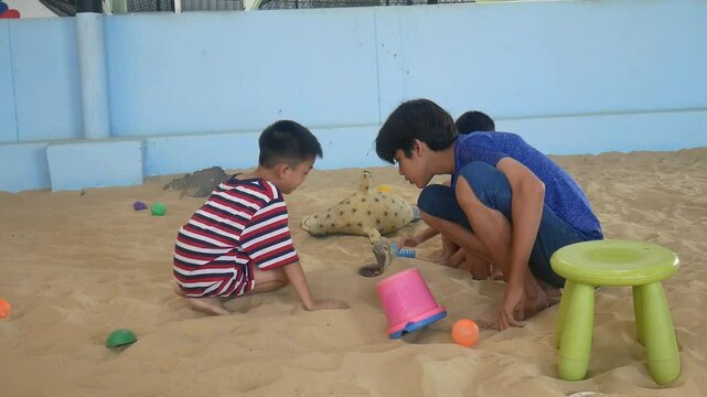 Children playing in the sand at the playground