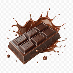 realistic 3d smooth liquid chocolate splash with chocolate bar in different style isolated on transparent background	
