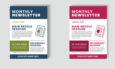 Obraz premium Professional Monthly Newsletter Template Layout – Editable Vector Design for Corporate Use