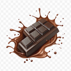 realistic 3d smooth liquid chocolate splash with chocolate bar in different style isolated on transparent background	
