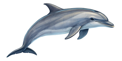 Obraz premium Illustration of a dolphin mid-swim with sleek body and smooth shading, isolated on white background
