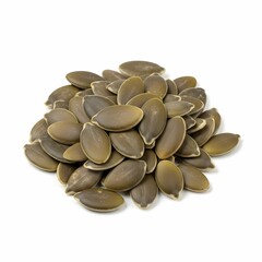 Pile of pumpkin seeds on white background