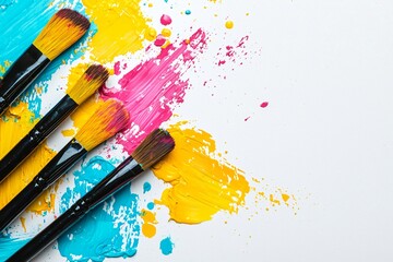 Obraz premium Vibrant Acrylic Paint Brushes on Canvas Colorful Abstract Art Background