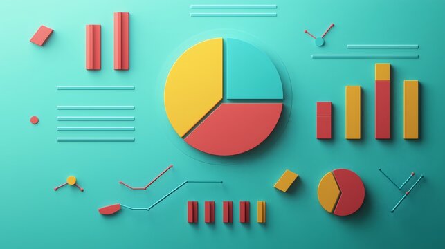 A vibrant infographic layout featuring pie charts, bar graphs, and line graphs, all in an eye-catching and minimalistic style. #DataViz