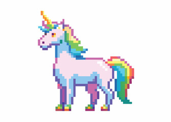 Obraz premium Pixel Art Unicorn – Magical Horse Character in 8-bit 16-bit 32-bit Pixel Style