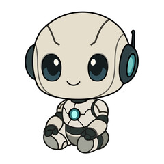 Cute Chibi Robot Character Sitting Isolated on Transparent Background