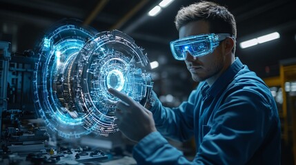 Engineer Using Augmented Reality Smart Glasses for Industrial Design and Manufacturing