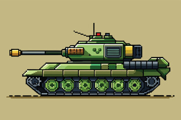 Fototapeta premium Pixel Art Military Tank Vehicle in Retro 