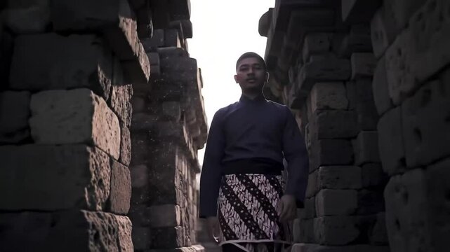 young man standing between the walls