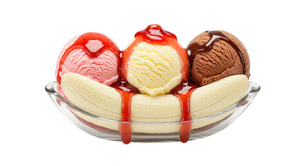 Delicious Banana Split with Strawberry Vanilla and Chocolate Ice Cream