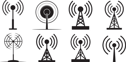 Wireless communication tower icons set signal technology. eps-10
