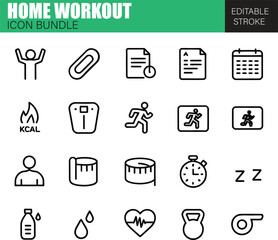 At-Home Fitness and Training Icons – Flat Vector Pack for Daily Exercise, Strength Building, and Wellness Applications